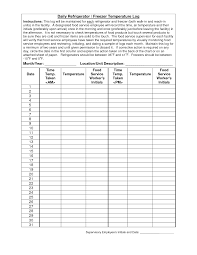 Temperature Chart Template Daily Refrigerator Freezer