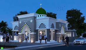 Dominasi warna pink cerah membuat menara terlihat indah. 3d Visualizer Desain Masjid Minimalis Modern 2020