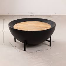 Handmade round wooden coffee carving moroccan table design. Round Coffee Table In Mango Wood And Iron O90 Cm Muty Sklum