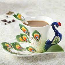 Peacock Porcelain Cup With Saucer Peacock Coffee Ceramic Coffee Cups Tea Cups