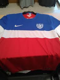 The jerseys also feature the words 1 nation and 1 team on the inside cuffs of the sleeve, with usa displayed on the neckline. Bomb Pops Or Dominos Pizza Delivery Uniform More Photos Of Usmnt S Away Jersey For World Cup 2014 World Soccer Talk