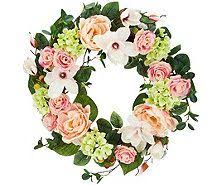 24 Spring Raspberry Rose And Magnolia Wreath By Valerie H213721 Magnolia Wreath Wreaths Berry Wreath