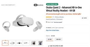 It comes with advanced 3d motion controllers, it doesn't require external sensors and allows for a huge guardian area for an unparalleled vr experience. Ign Deals On Twitter Oculus Quest 2 64gb And 15 Gift Card Are 299 At Newegg Https T Co Ntszbghuke