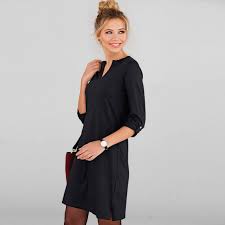 Encolure v devant et dos. Robe Courte Fendue Manches Longues Col V Femme Noir 3 Suisses