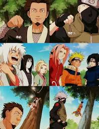 Team Sarutobi Hiruzen Jiraiya Orochimaru Tsunade Team Kakashi Naruto Sasuke Sakura Bell Test Trap Anime Naruto Shippuden Anime Naruto Sasuke Sakura