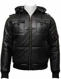 Mens Classic Retro Puffed Leather Biker Jacket Black Dn Benz Leather