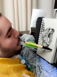 Art has been my sanity as a Paralyzed Man. I sometimes can't believe what  I've achieved just using my mouth. Grateful for all the respect and  support. Brush and Micron pen on