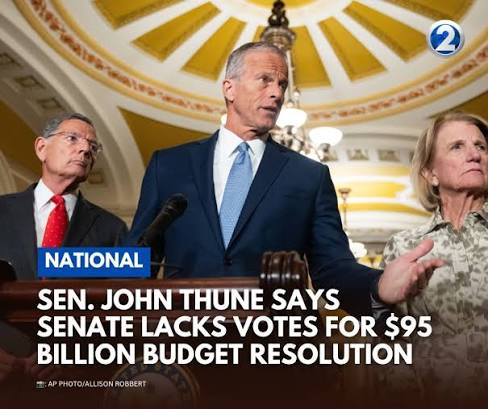 Thune says Senate lacks votes for $95 billion budget resolution. More here: https://www.khon2.com/hill-politics/thune-i-cant-count-to-50-gop-votes -on-reconciliation-3-0-framework/?utm_medium=social&utm_source=facebook_KHON2_News