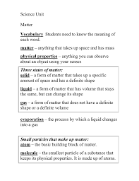 Use still vary between di erent cultures and national settings. Science Unit Matter Each Word