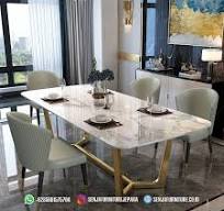 Meja Makan Marmer Import Italian Putih Gold Alexandra