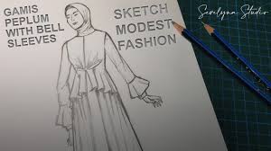 Model baju gamis modis terkini 2021. Menggambar Desain Baju Gamis Peplum Dengan Lengan Lonceng Untuk Pemula Modest Fashion Illustration Youtube