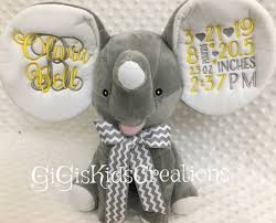 Birth Announcement Personalized Stuffed Animals Gray Elephant Birth Announcement Alabama Rolltide Personalized Stuffed Animal Big Ears Elephant Nursery Decor Woodland Baby Shower Gift Elephant Nursery Decor Personalized Stuffed Animals Elephant Birth