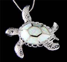 Inlay Opal Hawaiian Sea Turtle Pendant Solid 925 Sterling Silver Large 35mm Turtle Pendant Turtle Jewelry Sea Turtle Jewelry