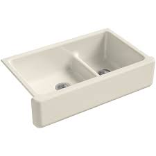 Kohler white 7 hole double basin cast iron undermount kitchen sink. Kohler K 6427 Whitehaven 36 Farmhouse Undermount Self Trimming Double Basin Apron Front Cast Iron Kitchen Sink With Smart Overstock 30067405