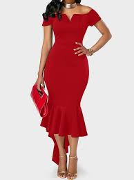 Off Shoulder V Neck Swallow Tail Dress Women S Fashion Dresses Red Sheath Dress Womens Dresses