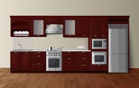 It could also hold an oven/microwave combination. Free Vector Modern Luxury Kitchen Dark Brown Cabinets With Built In Microwave Oven Realistic Side View Image Vec