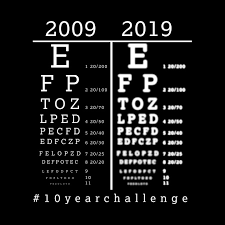 hilarious hash tag 10 year challenge 2009 better eye vision versus 2019 poor eye vision funny ophthalmologist eye chart design gift idea