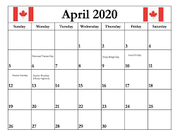 April 2020 Calendar With Holidays Canada In 2020 Holiday Calendar Printable Holiday Calendar Federal Holiday Calendar