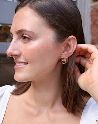 Vintage Cushion Horn Button Earrings with Rhodolite