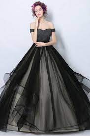 Delicate Black Tulle Off Shoulders Princess Ball Gown Wedding Dress Gdc1218 In 2021 Black Ball Gown Ball Gowns Evening Simple Evening Dress