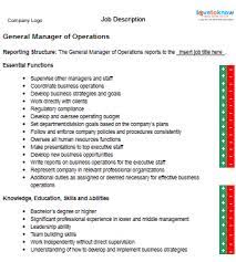 Write a detailed professional experience section. Job Description For A General Manager Of Operations Lovetoknow Job Description Job Description Template Operations Management
