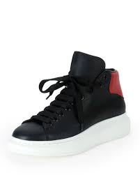 Black And Red High Tops Alexander Mcqueen Leather High Top Sneaker With Red Backing Black Black Red In Black Red Leather Modesens High Top Sneakers Leather High Tops Red High Top Sneakers