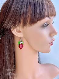 Pomegranate Dangle Earrings Cute Miniature Fruit Kawaii Gift for Her Unique  Gift for Sister Burgundy Fruit Earrings Funny Gift for Her