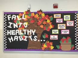 Fall Into Healthy Habits Image School Nurse Decorations Physical Education Bulletin Boards Thanksgiving Bulletin Boards