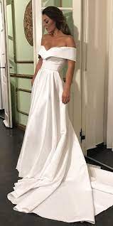 Romantic Off The Shoulder Wedding Dresses Satin Wedding Dress Court Train Bridal Wedding Dress Satin Wedding Gown Simple Wedding Gowns Wedding Dresses Satin