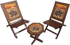 The pictures show 3 different options for. Hindoro Wooden Handcrafted And Handpainted 2 Folding Chairs And 1 Table Set Buy Online In Faroe Islands At Faroe Desertcart Com Productid 76048976