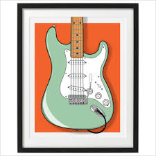 Stratocaster Guitar Print, Surf Green, Guitar Wall Art