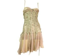 Iconic Dolce And Gabbana Lace Up Cage Leather And Silk Corset Dress Leather Corset Dress Silk Cocktail Dress Beige Cocktail Dresses