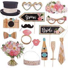 Includes moustaches, quirky hair props and a chalkboard speech bubble for you to write your own message! Floral Lace Rustic Wedding Photo Booth Props 16ct Party City