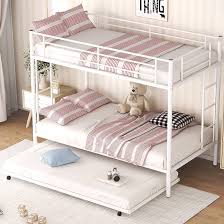 Amazon.com: Merax Triple Bunk Bed with Trundle,Twin Over Twin Bunk Beds  with Trundle, Sturdy Steel Bunk Beds Frame for 3 Kids/Teens with Two Side  Ladders and Safety Guard Rail,Twin Over Twin,White :