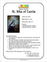 Learn About St Rita Of Cascia This Printable Saint Profile Page Features St Rita Of Cascia And Include Prayer To St Rita St Rita Of Cascia Catholic Education