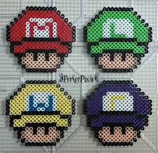 Super Mario Capped Mushrooms By Perlerpixie On Deviantart Plantillas Hama Beads Llaveros Hama Beads