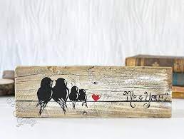 Family Of Four Gallery Wall Art Love Birds Painting On Rustic Wood Love Birds Painting Birds Painting Bird Art