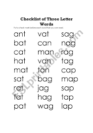 Teresa mcglothlin 6 min qu. English Worksheets Check List Of Three Letter Words
