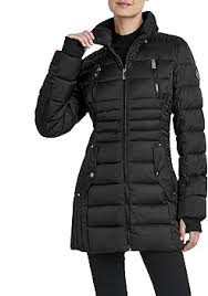 Amazon.com: HFX Women's 3/4 Midweight Puffer Jacket Front Button Off Faux  Fur Trimmed Hood Zippered Chest Pocket Water Resistant 31" Coat, Black,  Large : Clothing, Shoes & Jewelry