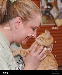 Tamara Murawski holds a cats up for adoption