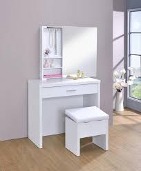 If the vanity is made from wood, it could be stained to a dark brown or be painted white. White Bedroom Stool Off 58