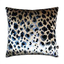 Zebra animal print cushion pillow cover black and white fringe monochrome. Leopard Print Velvet Cushion In Electric Blue And Sand Large Love Frankie