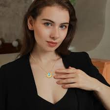 Sterling Silver with Yellow Gold Plated Circular Shaped Turquoise Sun  Pendant Necklace