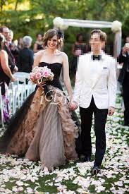 Black And Champagne Colored Ball Gown Wedding Dress Strapless Satin Bodice With Curved N Colored Wedding Dresses Ball Gown Wedding Dress Colored Wedding Gowns