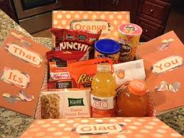 Birthday Care Package Ideas For Friends Pin By Jo My Gosh On Care Package Gift Ideas Birthday Care Packages Oranges Gift Orange Gift Basket