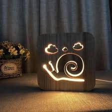 Fs T1867w Snail Shape Holiday Gift 3d Wood Night Light Lamba Marangozluk Led