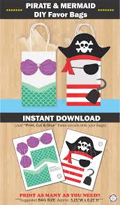 Mermaid Birthday Party Goodie Bags Mermaid And Pirate Party Favor Bags Mermaid Pirate Birthday Party Ideas Little Mermaid Party Theme Pirate Birthday Party Pirate Party Favors Pirate Birthday