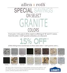 Their selection of colors and patterns. Sage Surfaces On Twitter From June 1 Thru July 9 2018 Lowe S Is Offering All B And C Colors From The Allen Roth Granite Collection At 15 Off Just In Time