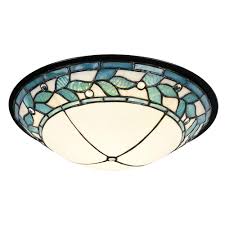 Springdale Lighting Green Leaves 150 Watt Tiffany Bronze And Hand Rolled Art Glass Integrated Led Ceiling Flush Mount Th15477led Tiffany Green Led Flush Mount Flush Mount Ceiling