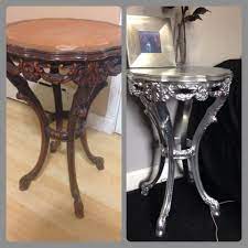 Rustoleum Chrome Finish Spray Paint Before And After Metallic Painted Furniture Furniture Makeover Furniture Makeover Diy